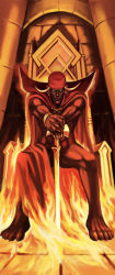 1990s_(style) 1boy cape cloak final_fantasy final_fantasy_iv fire full_body kareji male_focus rubicante solo sword weapon