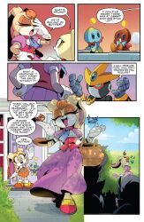 2023 20s 2girls 3boys absurdres adam_bryce_thomas age_difference animal animal_ears bird brown_eyes bush chao_(sonic) cheese_(sonic) child chocola_(sonic) comic cream_the_rabbit day dress eating english_text eyelashes furry furry_female gemerl gloves happy highres long_dress looking_at_another mature_female mother_and_child mother_and_daughter multiple_boys multiple_girls official_art open_mouth outdoors rabbit_ears robot rough_the_skunk size_difference sky smile sonic_(series) sonic_the_hedgehog_(idw) stalking standing sweatdrop teeth tumble_the_skunk upper_teeth_only vanilla_the_rabbit walking waving white_gloves
