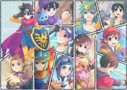 Rule 34 | 1girl, 29qmatatavi, 6+boys, :d, ancestor and descendant, anniversary, aqua eyes, aqua tunic, armor, aviator cap, bandana, black eyes, black gloves, black hair, blonde hair, blue armor, blue cloak, blue eyes, blue gemstone, blue hair, blue hat, blue helmet, blue shirt, blue tunic, boots, border, bracer, brown boots, brown hair, cape, capelet, choker, circlet, cloak, commentary request, cousins, dragon quest, dragon quest i, dragon quest ii, dragon quest iii, dragon quest iv, dragon quest ix, dragon quest v, dragon quest vi, dragon quest vii, dragon quest viii, dragon quest x, dragon quest xi, earrings, erdrick&#039;s shield, erdrick&#039;s sword, fake horns, fingerless gloves, gem, gloves, glowing, goggles, goggles on headwear, gold choker, gold earrings, gold headdress, green hair, green hat, green tunic, hand tattoo, hat, hat flaps, helmet, hero (dq1), hero (dq10), hero (dq11), hero (dq3), hero (dq4), hero (dq5), hero (dq6), hero (dq7), hero (dq8), hero (dq9), holding, holding ribbon, holding shield, holding torch, horned helmet, horns, jewelry, looking to the side, looking up, low ponytail, male focus, mouse (animal), multiple boys, munchie (dq8), one-shoulder tunic, one eye closed, open mouth, orange hair, pants, parted hair, pink cape, pink hood, ponytail, prince, prince of lorasia, prince of samantoria, princess of moonbrook, profile, purple cape, purple turban, red bandana, red gloves, red horns, red tunic, ribbon, roto&#039;s emblem, roto (dq3), shield, shirt, short hair, silver circlet, single bang, single earring, slime (dragon quest), smile, spiked hair, sword, sword on back, tattoo, torch, tunic, turban, weapon, weapon on back, white border, white tunic, yellow pants, yellow ribbon, yellow sleeves