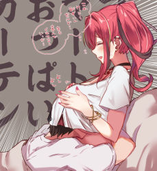 Rule 34 | 1boy, 1girl, arito arayuru, azur lane, between breasts, blouse, breast pillow, breast smother, breasts, bremerton (azur lane), buckle, face to breasts, head between breasts, head on chest, head under another&#039;s clothes, head under shirt, hetero, holding, holding racket, huge breasts, multicolored hair, nail polish, racket, shirt, snap-fit buckle, streaked hair, translation request, twintails, two-tone skirt, under another&#039;s clothes, under shirt, underboob, white shirt