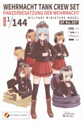 6+girls bolt_action box_art fake_box_art gun hat looking_at_viewer mauser_98 mp40 multiple_girls peaked_cap rifle spacebar_hobby submachine_gun tagme weapon world_war_ii