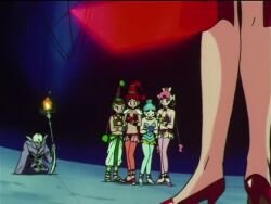 1990s_(style) 6+girls acrobatics amazoness_quartet animated anime_screenshot bdsm bishoujo_senshi_sailor_moon bishoujo_senshi_sailor_moon_supers blue_eyes blue_hair bondage bound breasts cerecere_(sailor_moon) circus cleavage earrings electricity green_hair hair_bun helmet holding holding_wand jewelry jumping junjun_(sailor_moon) lineup long_hair looking_at_another medium_breasts midriff multi-tied_hair multiple_girls navel pallapalla_(sailor_moon) pink_hair red_hair restrained retro_artstyle revealing_clothes single_hair_bun smug sound tagme toei_animation very_long_hair vesves_(sailor_moon) video wand wide_hips zirconia_(sailor_moon)