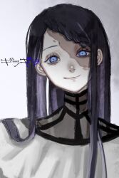 Rule 34 | 1girl, ado (utaite), blue eyes, blue hair, commentary, gira-gira-chan (ado), gira gira, hashtag-only commentary, highres, long hair, looking at viewer, raiko (rai ko 34), sidelocks, solo, song name, upper body