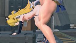 1boy 1girl 3d all_fours animal_ears animated blonde_hair blush boots boots_only completely_nude doggystyle flat_chest green_eyes hetero highres ju_fufu loli lolpantsu looking_back multicolored_hair nipples nude outdoors ribbon sex sex_from_behind tail thigh_strap tiger_ears tiger_girl tiger_tail vaginal video white_hair zenless_zone_zero