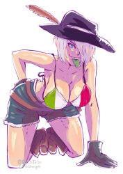 absurdres angel_(kof) boots brown_boots cowboy_boots crop_top hat highres mexican_flag mexico the_king_of_fighters toned toned_female tongue tongue_out white_hair