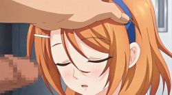 animated animated_gif blush cheek_bulge closed_eyes hair_ornament hairband hairclip hands_on_another&#039;s_head mesu_kyoushi_4 nishizaki_asahi oral orange_hair poro teacher_and_student
