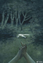 bush elf fingernails forest highres leaf nature original pointy_ears running tree xijiu