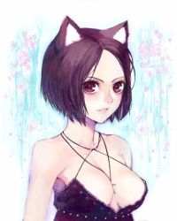 1girl animal_ears between_breasts breasts cat_ears dress es es_(cah60700) female_focus large_breasts original short_hair solo