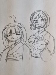 2females 2girls doodle isekai_shikkaku kimi_no_koto_ga_dai_dai_dai_dai_daisuki_na_100-nin_no_kanojo multiple_girls sacchan_(isekai_shikkaku) traditional_media yakuzen_yaku