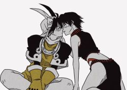 1boy 1girl arm_support artist_request ass bare_legs black_hair breasts hetero highleg highleg_panties houshin_engi incoming_kiss ou_kijin panties pelvic_curtain short_hair sitting taikoubou underwear