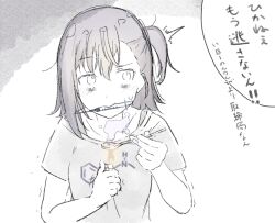 1girl bags_under_eyes chemical_structure drugs fire greyscale kiriko_edo lighter miyauchi_hikage monochrome needle non_non_biyori spoon tank_top translation_request