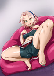 1girl breasts covered_erect_nipples female_focus green_eyes haruno_sakura konakona medium_breasts naruto_(classic) naruto_(series) open_mouth panties pink_hair short_hair smile underwear
