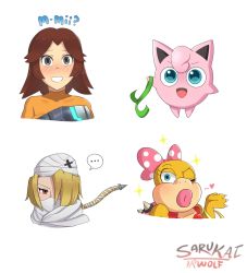 4girls blush brown_hair gen_1_pokemon highres jigglypuff koopalings long_hair mario_(series) mii_(nintendo) mii_gunner multiple_girls nintendo open_mouth pokemon pokemon_(creature) reverse_trap sarukaiwolf sheik short_hair smile super_mario_bros._1 super_smash_bros. surcoat sweat the_legend_of_zelda the_legend_of_zelda:_ocarina_of_time the_legend_of_zelda:_twilight_princess turban wendy_o._koopa