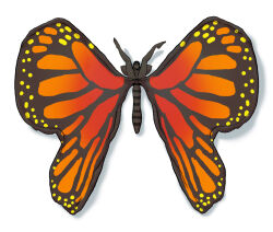 1girl anatomical_nonsense bar_censor borusen breasts bug butterfly censored colored_skin commentary_request grey_skin huge_breasts huge_clitoris insect long_labia monarch_butterfly optical_illusion original solo spread_legs