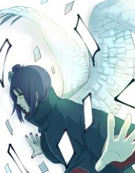 Rule 34 | 1girl, akatsuki uniform, flower, hair bun, hair flower, hair ornament, jewelry, konan (naruto), meitarou, naruto (series), naruto shippuuden, paper, purple hair, ring, short hair, solo, wings