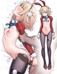 1boy 1girl animal_ears arched_back arm_held_back arms_at_sides asumi_(000) bar_censor blonde_hair blue_bow blue_bowtie blunt_bangs blush bow bowtie braid breasts censored clothed_female_nude_male clothed_sex commentary_request cowboy_shot dark-skinned_male dark_skin fake_animal_ears from_side frontless_outfit full_body green_eyes hair_ornament hair_rings hairband head_back heart heart_maebari heart_pasties hetero highres hiphighs indie_virtual_youtuber long_sleeves looking_at_self looking_down maebari meme_attire motion_lines multiple_views navel nipples no_pupils nude open_mouth parted_lips pasties penis pom_pom_(clothes) pom_pom_hair_ornament profile rabbit_ears raised_eyebrows red_hairband red_shoes red_shrug reverse_bunnysuit reverse_outfit ribs rolling_eyes sex sex_from_behind shigure_ui_(vtuber) shoes short_hair side_braid simple_background small_breasts solo_focus speed_lines standing standing_sex stomach sweat sweatdrop tearing_up testicles thigh_strap translation_request virtual_youtuber white_background x-ray