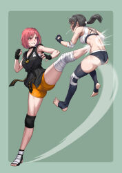 catfight guro highres kicking martial_arts original ponytail punching ryona saliva stomach_punch taekwondo yan_(situyan0303)