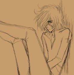 1970s_(style) 1boy harlock harlock_saga lowres male_focus monochrome oldschool retro_artstyle sitting sketch solo traditional uchuu_kaizoku_captain_harlock wall