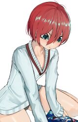 Rule 34 | 1girl, absurdres, amate yuzuriha, aqua eyes, boyshort panties, gundam, gundam gquuuuuux, hair between eyes, highres, no pants, red hair, short hair, solo, sweater