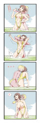 Rule 34 | 2girls, absurdres, blonde hair, breasts, brown hair, comic, covered erect nipples, death, female focus, fingering, highres, medium breasts, multiple girls, navel, nipple slip, nipples, outdoors, peril, pubic hair, pussy, sky, sufficating, swimsuit, uncensored, water, wrestling, yellow eyes, yuri