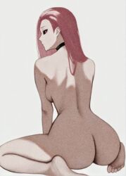 1girl ass barefoot bdsm breasts collar completely_nude highres jujutsu_kaisen long_hair medium_breasts nude original sideboob sitting slave solo uro_takako wariza wizy14th