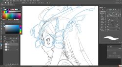1girl armor armored_leotard breasts digimon digimon_(creature) female_focus fur_collar helmet highres hudiemon leotard long_hair medium_breasts ph6xeivbgpimggg reconstruction shoulder_armor sideview sketch solo solo_focus