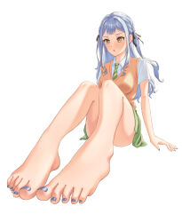 1girl absurdres bang_dream! bang_dream!_it&#039;s_mygo!!!!! barefoot blue_hair blush feet fukuda_(adsgghbg) highres long_hair parted_lips toes togawa_sakiko twintails yellow_eyes