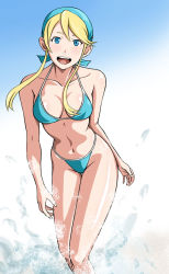 Rule 34 | 1girl, bandana, bikini, blonde hair, blue eyes, female focus, heroman, highleg, highleg bikini, lina davis, long hair, solo, swimsuit, tomizofu, wading, water