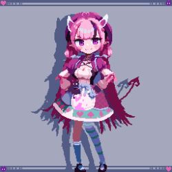 ahoge angel_wings animated animated_gif birdman46049238 blush bow breasts choker collarbone cosplay costume_switch dancing demon_girl demon_horns demon_tail demon_wings dress drill_hair earrings fangs heart horns indie_virtual_youtuber ironmouse ironmouse_(1st_costume) ironmouse_(demon_form) ironmouse_(fallen_angel) ironmouse_(nurse) ironmouse_(pink_rock) ironmouse_(race_queen) ironmouse_(swimsuit) ironmouse_(trickstar) ironmouse_(underworld_goddess) ironmouse_(wonderland_reject) jewelry long_hair looking_at_viewer looping_animation medium_breasts navel official_alternate_costume official_alternate_hairstyle one_eye_closed pink_hair pixel_art ponytail skeleton skirt smile tagme tail thighhighs twin_drills twintails v virtual_youtuber vshojo wings wink