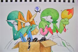 Rule 34 | ?, anal beads, anal tail, animal ears, bob cut, box, braixen, butt plug, closed eyes, colored skin, fake animal ears, fake tail, gardevoir, gen 3 pokemon, gen 4 pokemon, gen 6 pokemon, green hair, green skin, highres, lopunny, lucario, multicolored skin, nintendo, photo (medium), pokemon, pokemon (creature), rabbit ears, sex toy, signature, simple background, superiordutchsauce, tail, traditional media, two-tone skin, unworn collar, white background, white skin