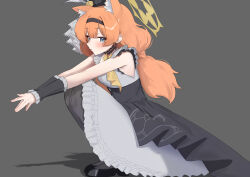 Rule 34 | 1girl, absurdres, animal ear fluff, animal ears, black choker, black hat, black pantyhose, black shoes, black skirt, blue archive, blue eyes, blush, cat ears, cat girl, choker, closed mouth, d (delt4), dress, extra ears, flower, grey dress, hair between eyes, hair flower, hair ornament, halo, hat, hat flower, highres, looking at viewer, low twintails, mari (blue archive), mari (idol) (blue archive), official alternate costume, official alternate hairstyle, orange hair, own hands together, pantyhose, ribbon, shoes, skirt, solo, squatting, twintails, white flower, wrist cuffs, yellow flower, yellow halo, yellow ribbon
