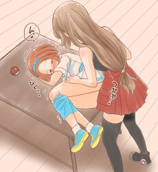 1girl absurdres azumanishiki blush clothed_sex futa_with_female futanari highres nintendo non-web_source on_table pleated_skirt poke_ball pokemon pokemon_xy rising_star_(pokemon) serena_(pokemon) sex skirt table thighhighs