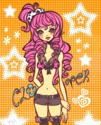 belt blue_eyes blush breasts commentary eyelashes gyaru highres lilitafaery lips long_hair medium_breasts midriff original pale_skin pink_hair shoe_diva_(style) side_ponytail