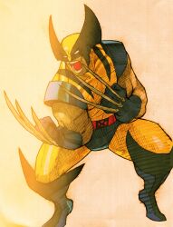 1boy angry arm_hair bengus bodysuit boots capcom claw_(weapon) clenched_hands facial_hair game_cg gloves highres male_focus marvel marvel_vs._capcom marvel_vs._capcom_2 mask muscular muscular_male no_pupils non-web_source open_mouth pectorals sidelighting solo superhero_costume teeth two-tone_bodysuit veins veiny_arms weapon wolverine_(x-men) x-men yellow_bodysuit