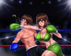 1boy 1girl akaba_(user_fptu3387) boxing boxing_gloves boxing_ring commission mixed-sex_combat