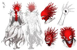 Rule 34 | bad id, bad twitter id, character name, colored skin, commentary request, evil grin, evil smile, extra arms, extra eyes, grin, highres, hyuba (kankan33333), kankan33333, monster, monster focus, multiple views, open mouth, original, profile, red eyes, red pupils, red skin, simple background, smile, standing, teeth, white background