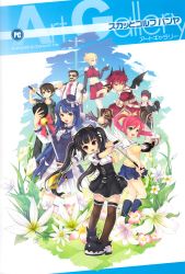 4boys 4girls absurdres angel_wings animal_ears arin azer ball bat_wings cat_ears cecilia cecilia_(pangya) flower golf_club hana hana_(pangya) hat highres kaz kooh max max_(pangya) multiple_boys multiple_girls nuri official_art pangya ribbon seedark skirt thighhighs wings