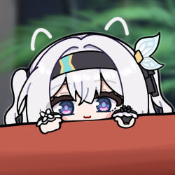 Rule 34 | 1girl, :3, black hairband, black ribbon, blue pupils, blush stickers, bridal gauntlets, drawn ears, firefly (honkai: star rail), frilled sleeves, frills, grey hair, hair between eyes, hair intakes, hair ornament, hair ribbon, hairband, honkai: star rail, honkai (series), ldd.ek, long sleeves, multicolored eyes, ribbon, short twintails, single bridal gauntlet, smile, solo, twintails, white sleeves