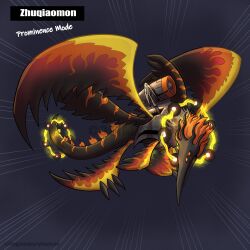 absurdres beak digimon digimon_(creature) fire highres oridigi original red_eyes solo tail wings zhuqiaomon