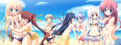 6+girls bad_tag beach bikini breasts butt_crack cleavage game_cg male multiple_girls ooba_kagerou red_hair sagara_maiko sora_wo_tobu_mittsu_no_houhou suzushiro_akari swimsuit tagme torii_karin twintails