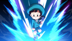 1girl aged_down aqua_hat aqua_skirt aqua_socks aqua_sweater aura bag beret black_eyes black_hair black_shoes blush_stickers bowl_cut child clenched_hands closed_mouth dragon_ball dragon_ball_super dragon_ball_super_broly dragon_ball_super_super_hero dress_shirt fighting_stance full_body hat kindergarten_bag kindergarten_uniform kneehighs loafers looking_at_viewer pan_(dragon_ball) parody pleated_skirt rom_(20) school_bag school_hat school_uniform shirt shoes short_hair shoulder_bag simple_background skirt smile socks solo standing super_saiyan super_saiyan_blue sweater what white_background white_shirt