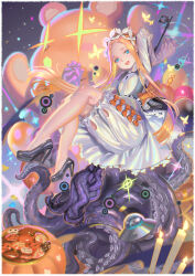 Rule 34 | 1girl, abigail williams (fate), absurdres, alphonse (white datura), blonde hair, bloomers, blue eyes, bug, butterfly, candle, candy, dress, fate/grand order, fate (series), food, frilled dress, frills, halloween, high heels, highres, insect, key, keyhole, long hair, looking at viewer, open mouth, parted bangs, pumpkin, solo, sparkle, stuffed animal, stuffed toy, teddy bear, tentacles, ufo, underwear, white bloomers