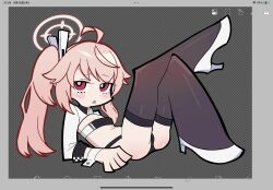 Rule 34 | 1girl, ahoge, art program in frame, atago (azur lane), atago (azur lane) (cosplay), atago (stunning speedster) (azur lane), azur lane, black panties, black thighhighs, blue archive, breasts, chibi, chibi only, cleavage, cosplay, halo, high heels, highres, long hair, natsu (blue archive), panties, pink hair, pink halo, red eyes, rrogtion, shoes, shrug (clothing), side ponytail, small breasts, strapless, thighhighs, tube top, underwear, white shoes, white shrug, wrist cuffs