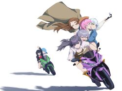 Rule 34 | 6+girls, bang dream!, bang dream! it&#039;s mygo!!!!!, black hair, blue eyes, blue hair, breasts, brown hair, chasing, chihaya anon, chinese commentary, cleavage, closed eyes, grey hair, heterochromia, highres, kaname raana, long hair, male focus, motor vehicle, motorcycle, multiple girls, mygo!!!!! (bang dream!), nagasaki soyo, open mouth, pink hair, purple eyes, riding, selfie, selfie stick, shadow, shiina taki, short hair, simple background, takamatsu tomori, togawa sakiko, user hssa2843, v, white background, yahata umiri, yellow eyes