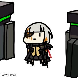 1girl animated animated_gif eyepatch gate girls&#039;_frontline lowres m16a1_(boss)_(girls&#039;_frontline) sandwiched seseren