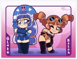 2girls batch braid brown_eyes chibi chibi_only glasses gloves gluko long_hair mon_colle_knights multiple_girls purple_eyes purple_hair red_hair rokumon_tengai_mon_colle_knight simple_background tagme