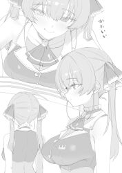 Rule 34 | 1girl, absurdres, bare shoulders, breasts, cleavage, cropped jacket, greyscale, highres, hololive, houshou marine, houshou marine (1st costume), leotard, long hair, monochrome, multiple views, see-through cleavage, see-through clothes, see-through leotard, sleeveless, sleeveless jacket, twintails, virtual youtuber, yuzuyukiha
