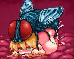 1girl bestiality blonde_hair blush bug cum drooling eyebrows fly inflation insect konarofu loli long_hair open_mouth original ovipositor rape sex tears tongue tongue_out