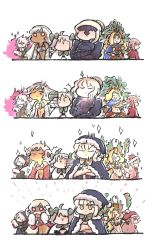 Rule 34 | 1boy, 5girls, ahoge, altera (fate), altera the santa (fate), armor, artoria pendragon (fate), blonde hair, braid, covered eyes, crossed arms, dark-skinned female, dark skin, earmuffs, fake facial hair, fake mustache, fate/grand order, fate (series), florence nightingale (fate), florence nightingale (santa) (fate), grey hair, hat, highres, hood, hooded coat, jeanne d&#039;arc (fate), jeanne d&#039;arc alter santa lily (fate), karna (fate), karna (santa) (fate), long hair, mittens, multiple girls, pink hair, quetzalcoatl (fate), quetzalcoatl (samba/santa) (fate), saber alter, saber alter (first ascension), santa alter, santa hat, transformation, umeyama (ume22ke), white hair
