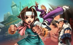 Rule 34 | 00s, 1girl, 2005, 3boys, backpack, bag, bandaid, bandaid on face, bandaid on nose, baseball bat, baseball uniform, blonde hair, bow, brown eyes, brown hair, building, capcom, clenched hands, dated, edge, fighting stance, flying kick, grin, hairband, jacket, justice gakuen, kicking, long hair, looking away, multiple boys, muscular, neck ribbon, nekketsu hayato, omar dogan, open mouth, randoseru, ribbon, sawamura shouma, school uniform, serious, shiritsu justice gakuen, short hair, skirt, skirt set, smile, spiked hair, sportswear, tongue, tongue out, wakaba hinata, yamada eiji